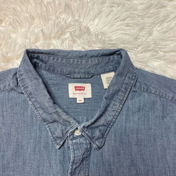 Levis Mens 2XL Blue Denim Casual Button Down Shirt Front Pocket 100% Cotton - Picture 2 of 10